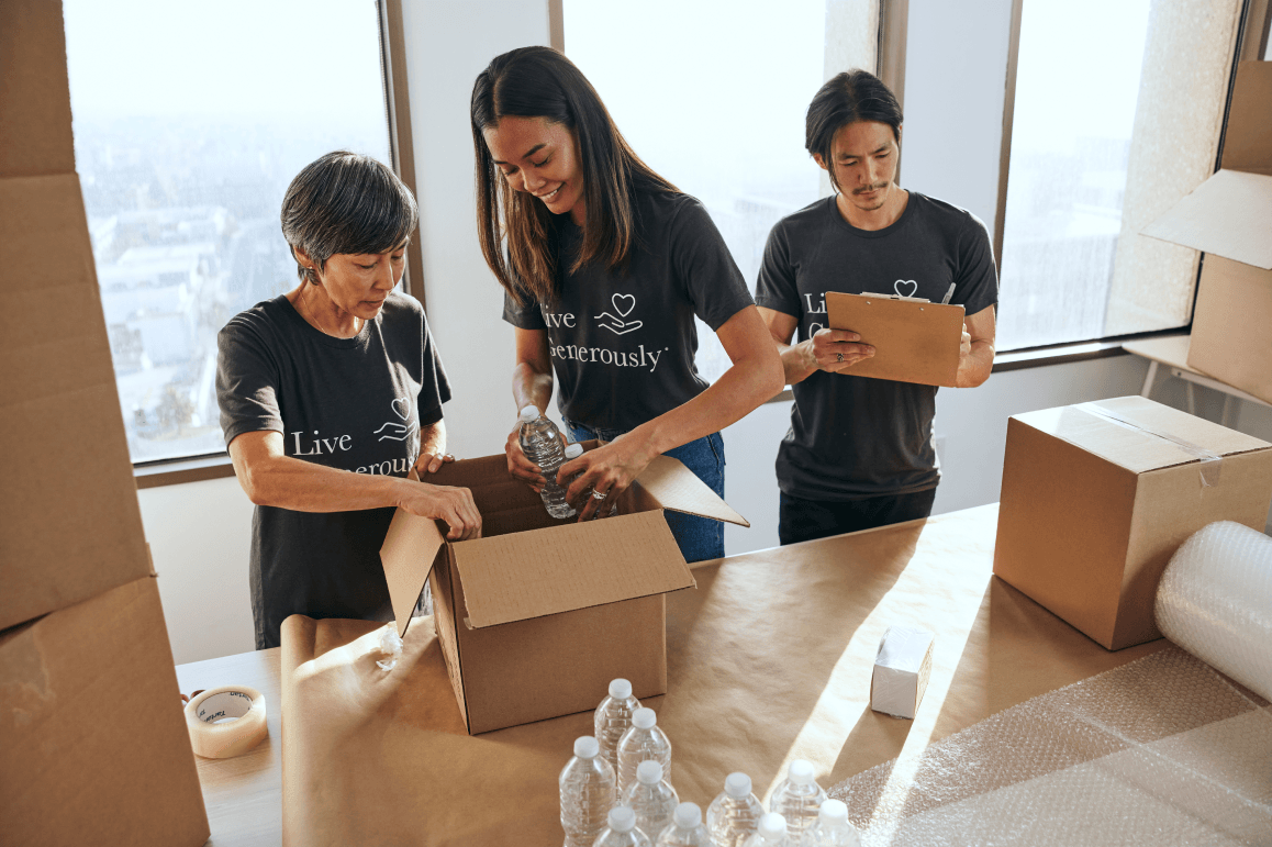 People filling boxes