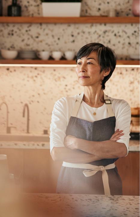 Woman behind counter