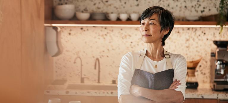 Woman behind counter