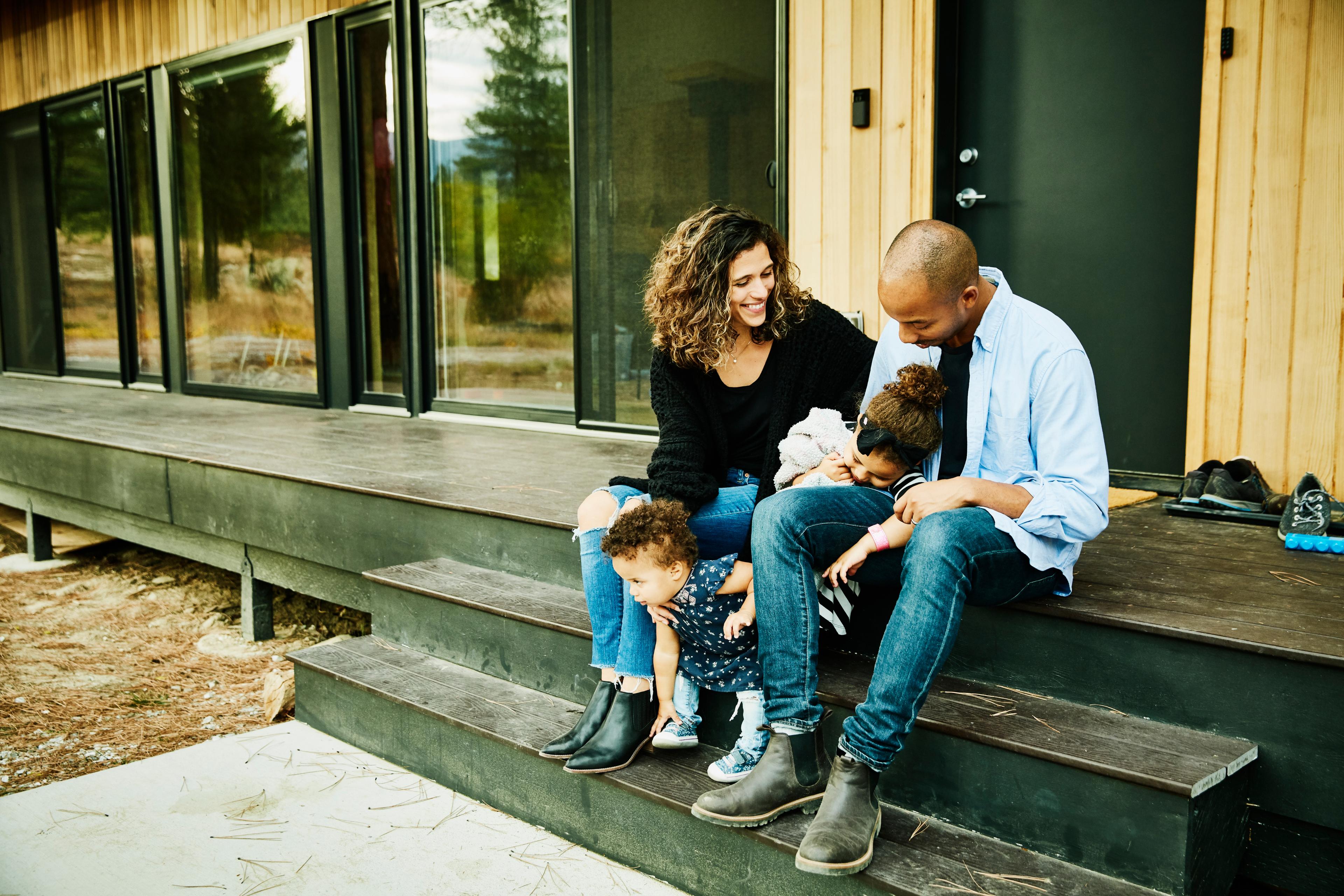 family on steps